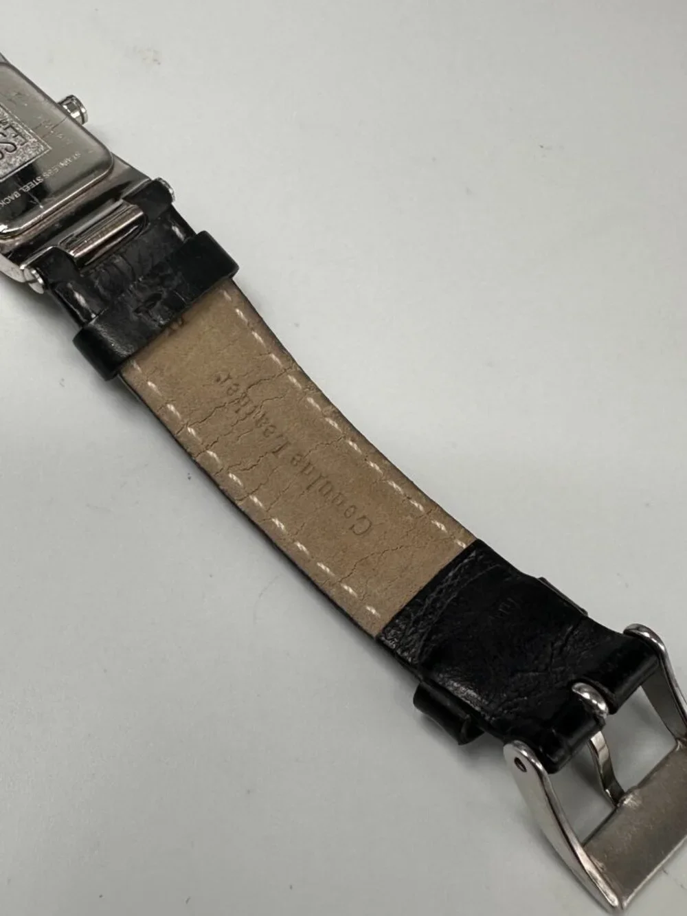 ESQ Watch Women Silver Tone Crystal Accents Black Leather Band New Battery